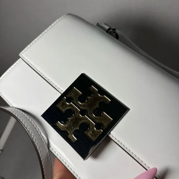Tory Burch BON BON SPAZZOLATO MINI TOP-HANDLE BAG White